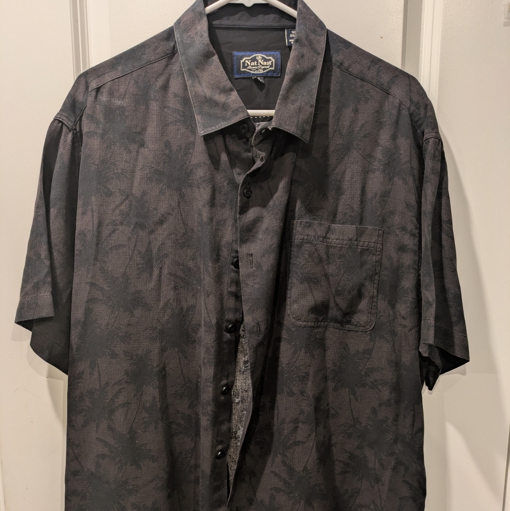 Nat Nast Luxury Originals Silk Blend Palm Print Button Down Shirt XL